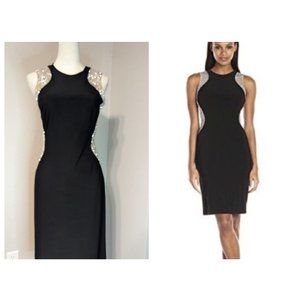 XSCAPE Body Contouring Caviar Rhinestones Illusion Black Dress Size 10